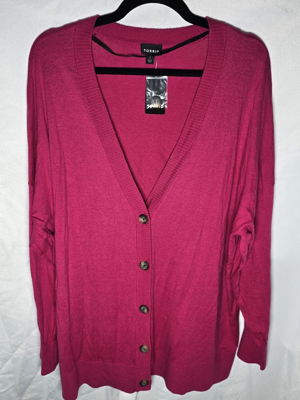 NWT Torrid Hot Pink Button-Front V-Neck Longline Lightweight Cardigan, Sz 1X